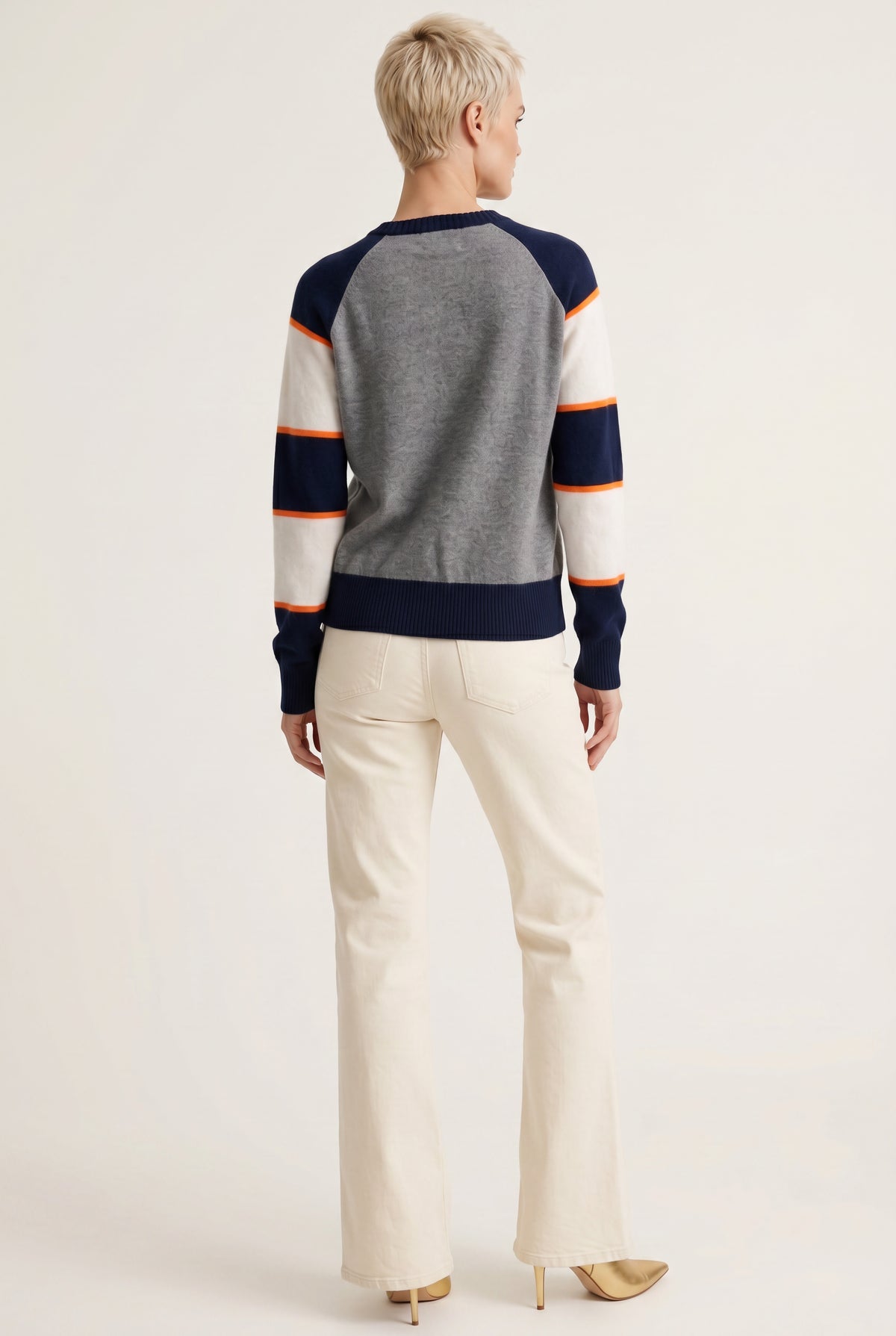 Zoe Striped Cashmere Crew - Navy