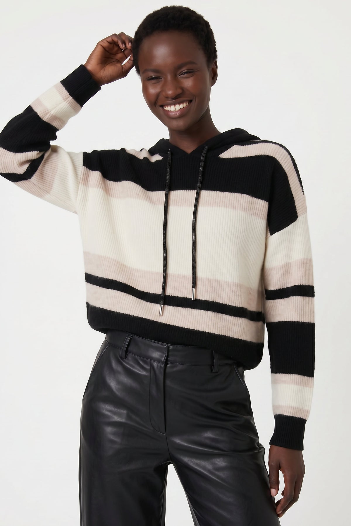 Sadie Striped Cashmere Hoodie - Black