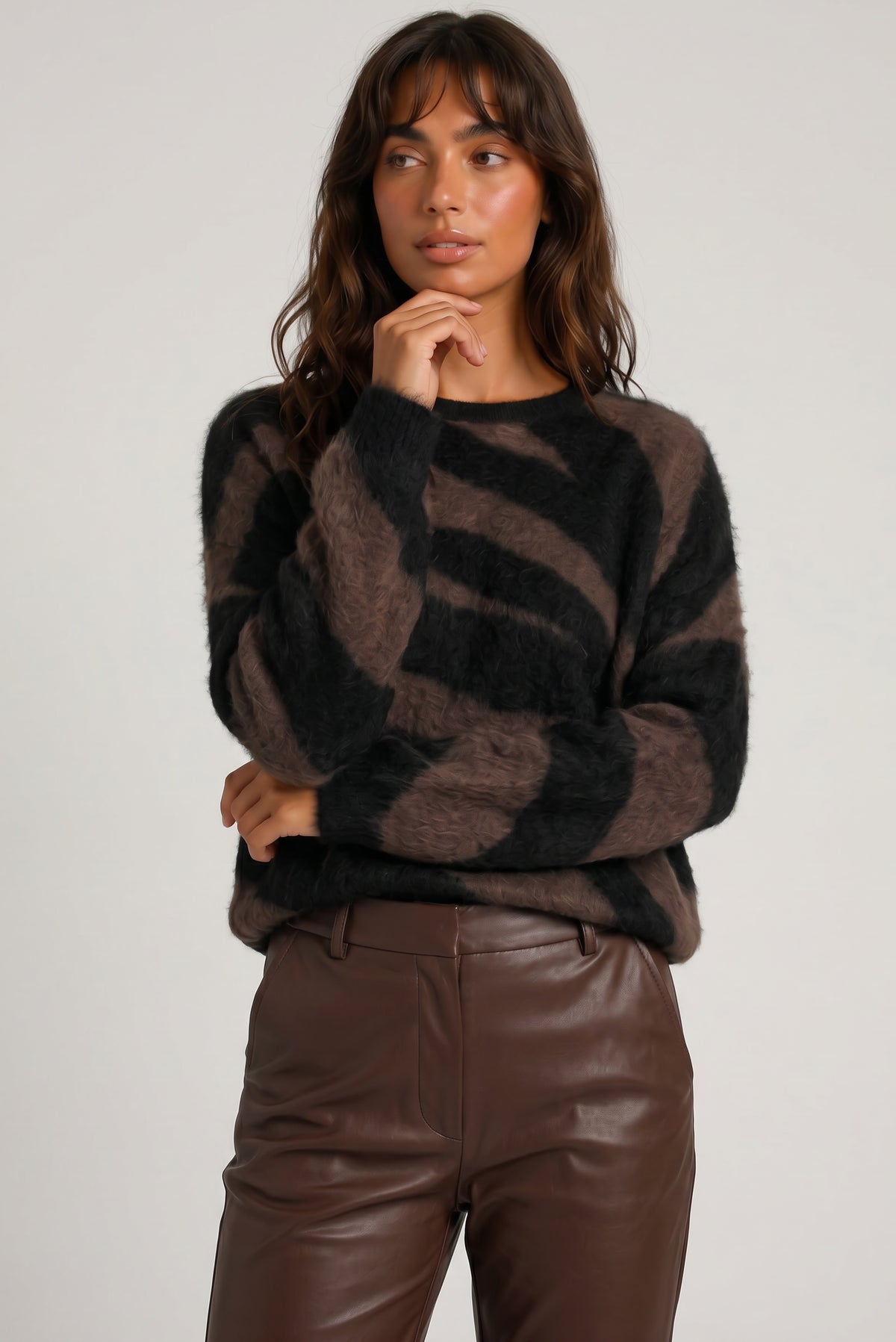 Brushed Zebra Cashmere Crew