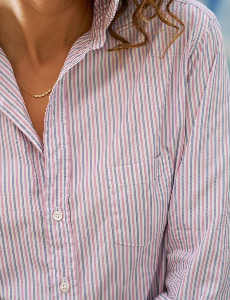 Eileen Relaxed Button-Up Shirt in Blue and Pink Stripe — Superluxe