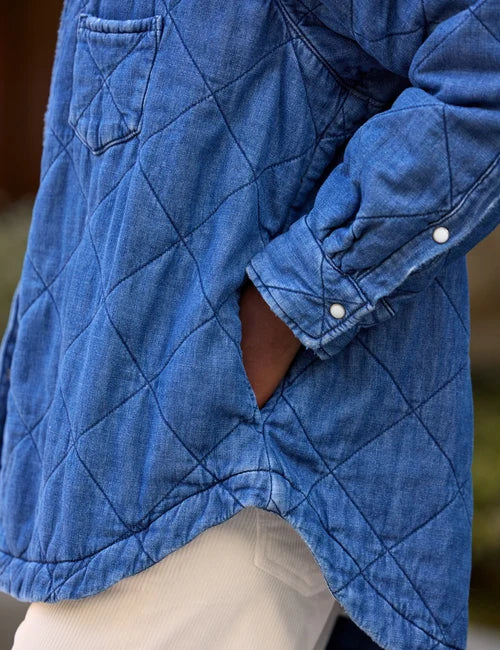 Quiltede Eileen Denim Jacket - Distressed Indigo