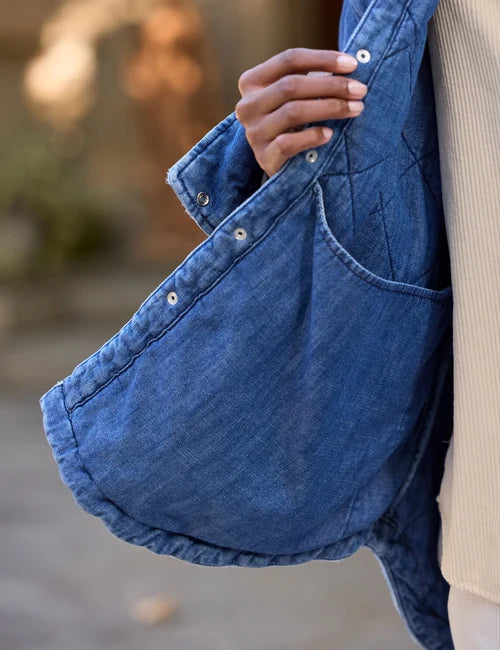 Quiltede Eileen Denim Jacket - Distressed Indigo