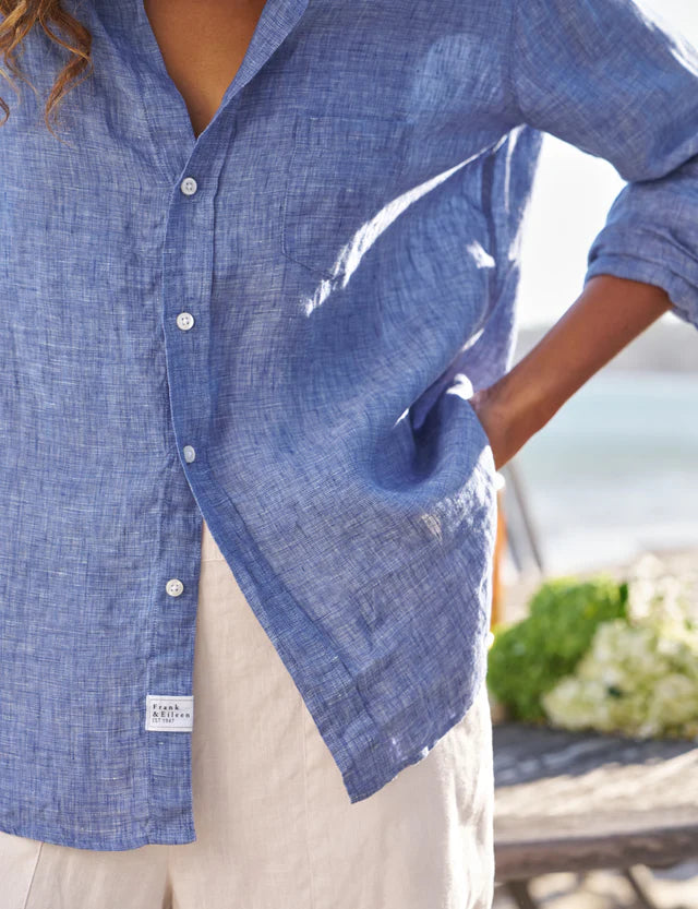 Eileen Relaxed Button-Up Shirt - Navy Linen