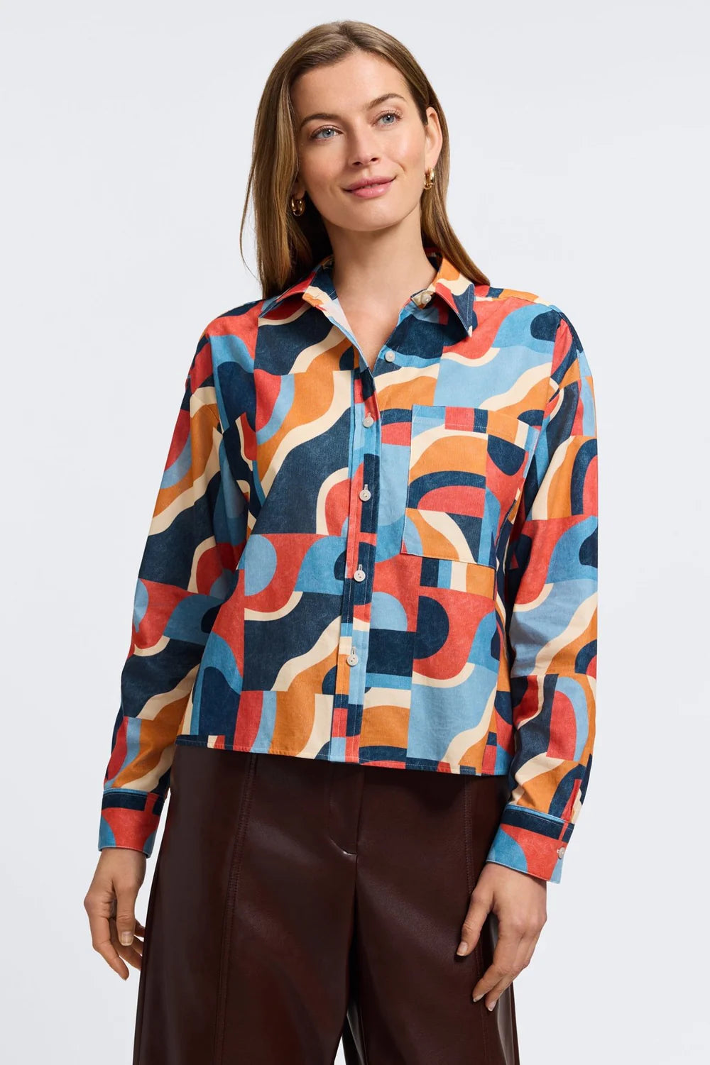 Marina Corduroy Mid Century Art Long Sleeve Short Shirt