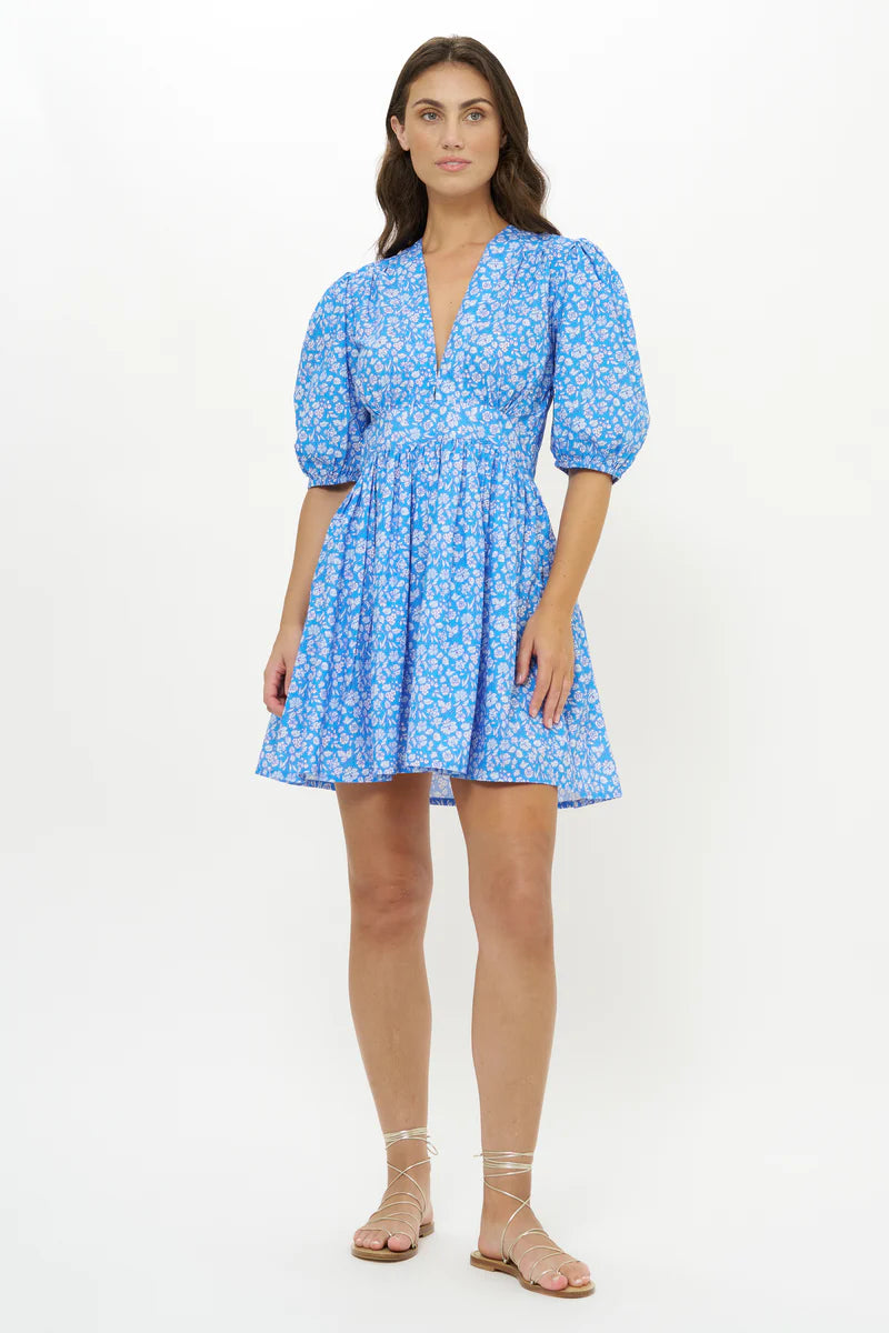 V-Neck Puff Mini - Ditsy Blue