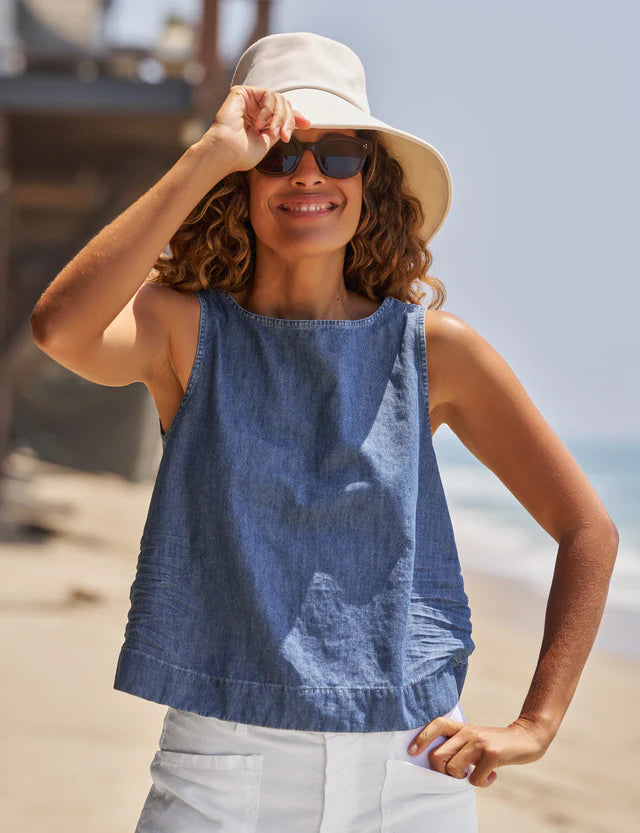 Shell Tank - Distressed Indigo Washed Denim