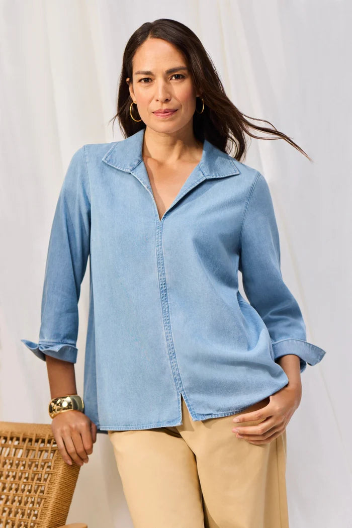 Agnes Tencel® Denim 3/4 Sleeve Popover Shirt