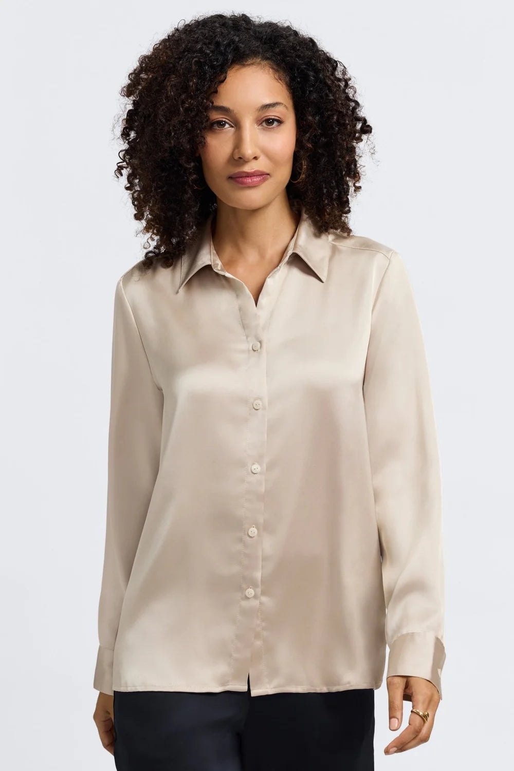 Bianca Silk Long Sleeve Shirt - Champagne