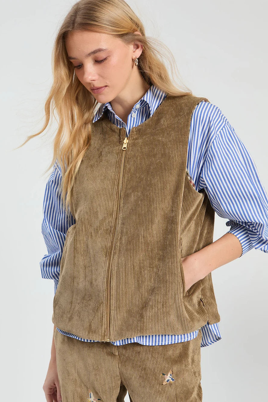 33795 Reversible Corduroy Vest - Camel/Plaid