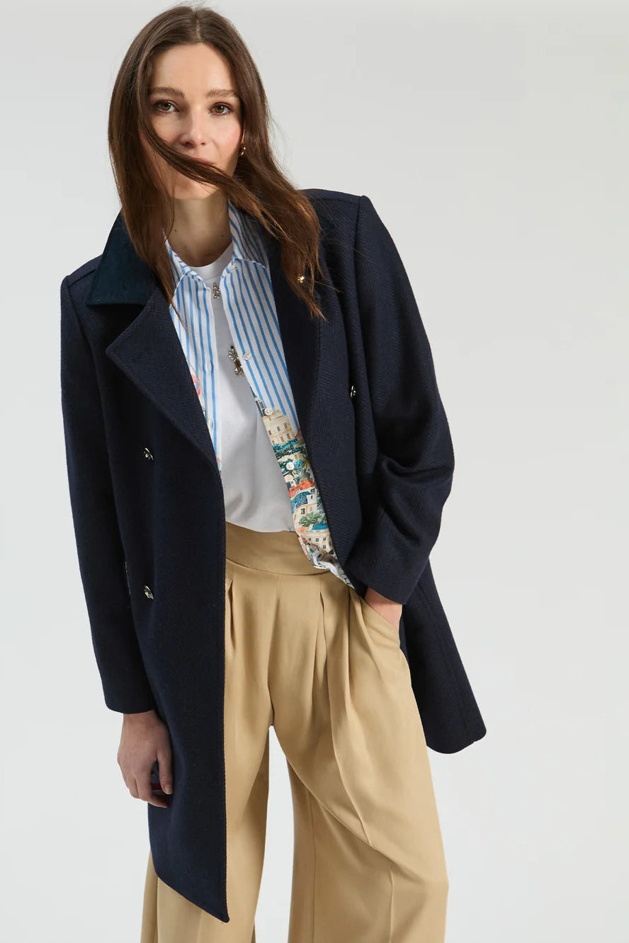 33917 Herringbone Navy Coat