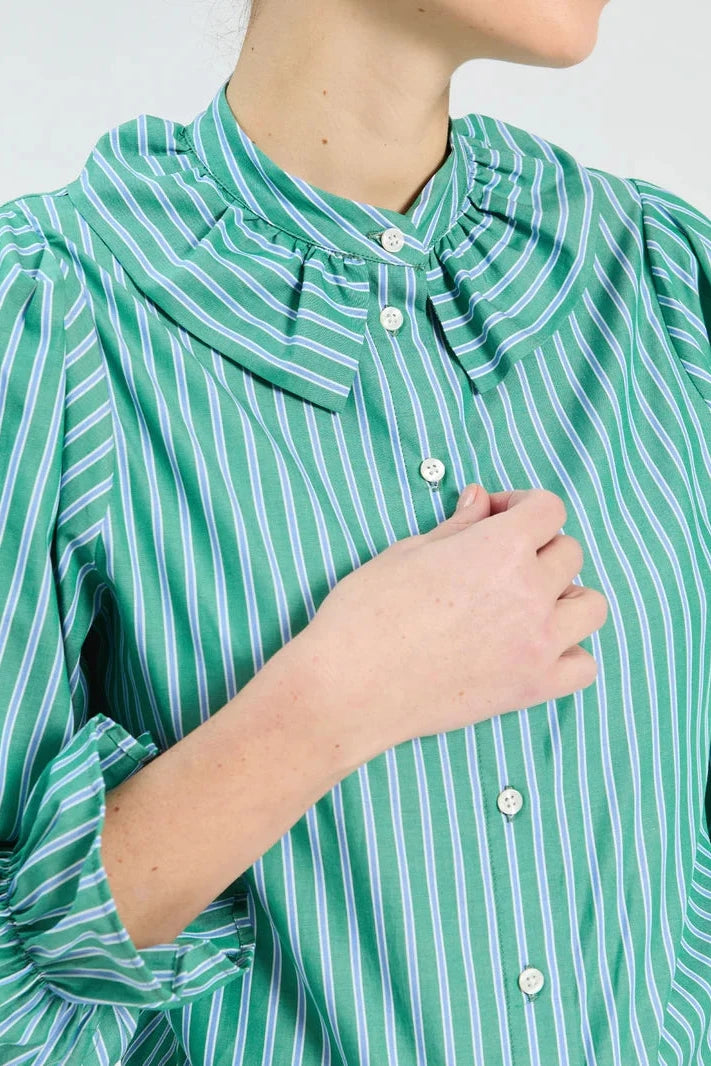 Green Striped Ruffle Shirt