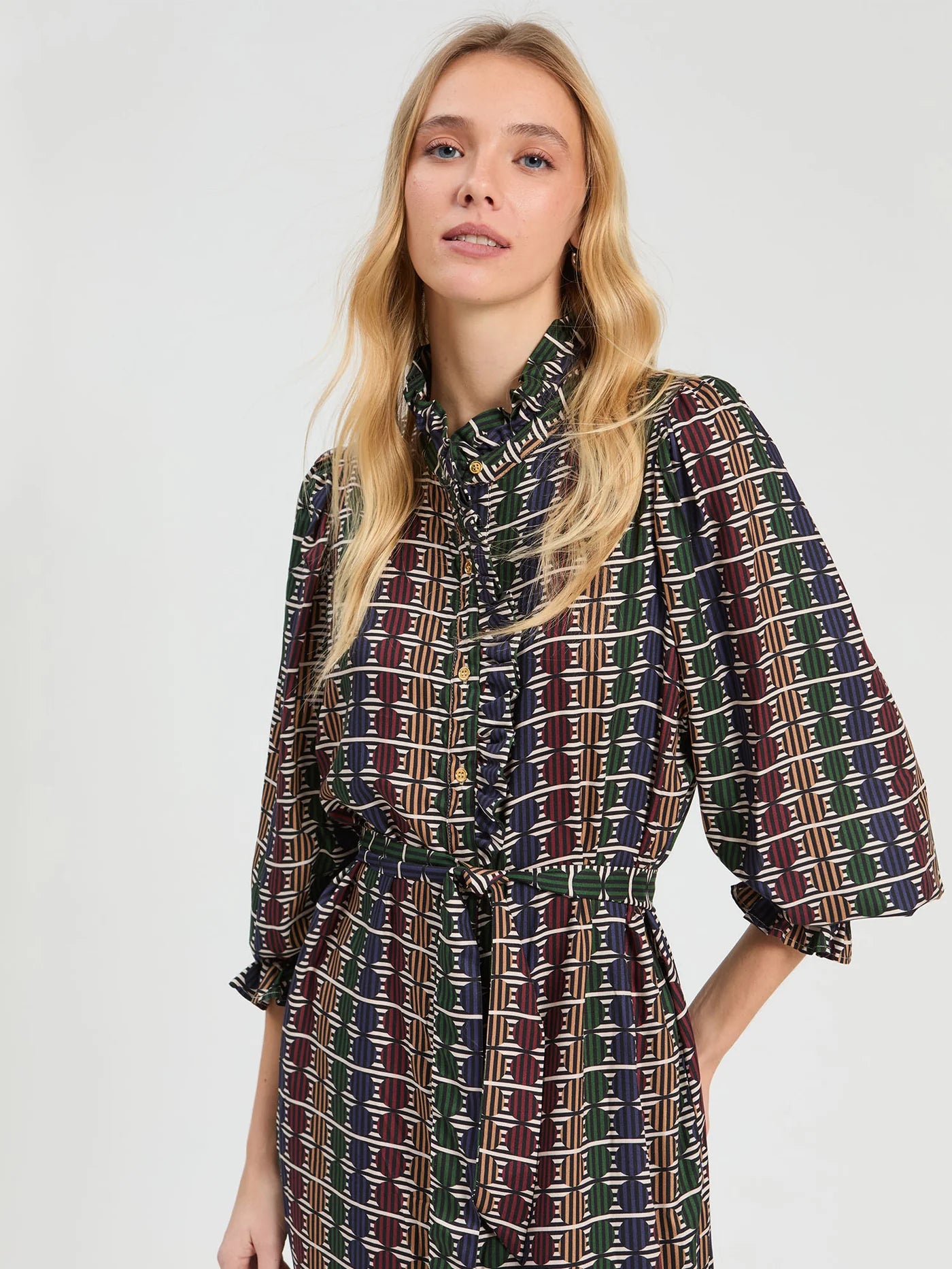 Geo Circle Stripe Midi Dress - Multicolor