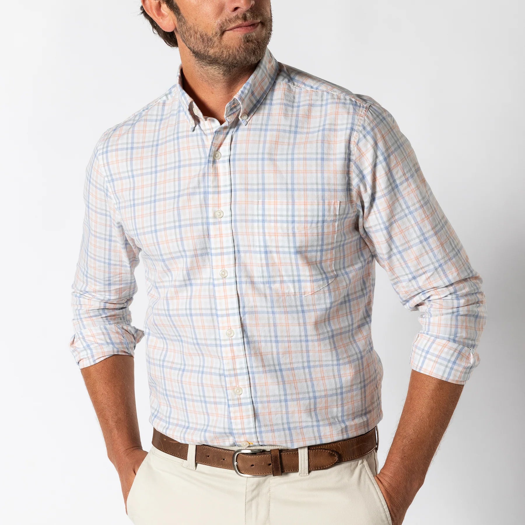 Cotton Twill Shirt Winston Plaid-COPPER TAN