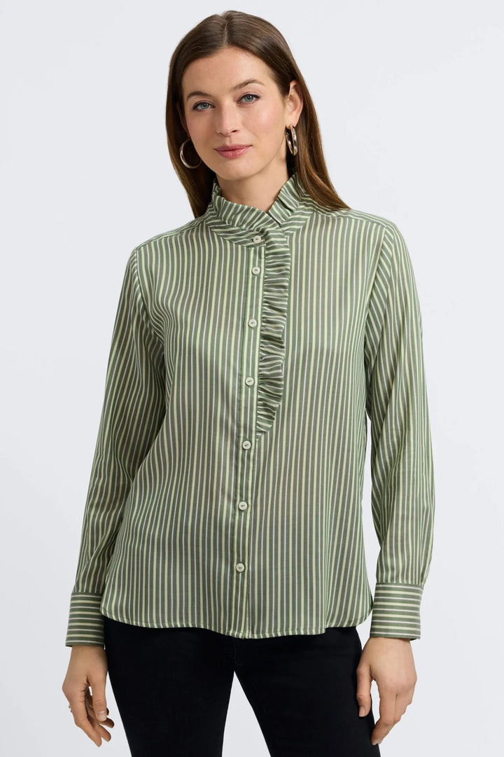 Sadie Mini Stripe L/S Shirt - Basil & Silver Birch Mini Stripe
