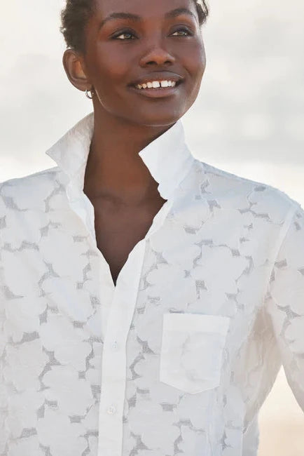 Eileen Relaxed Button-Up - Textured Natural Flowers