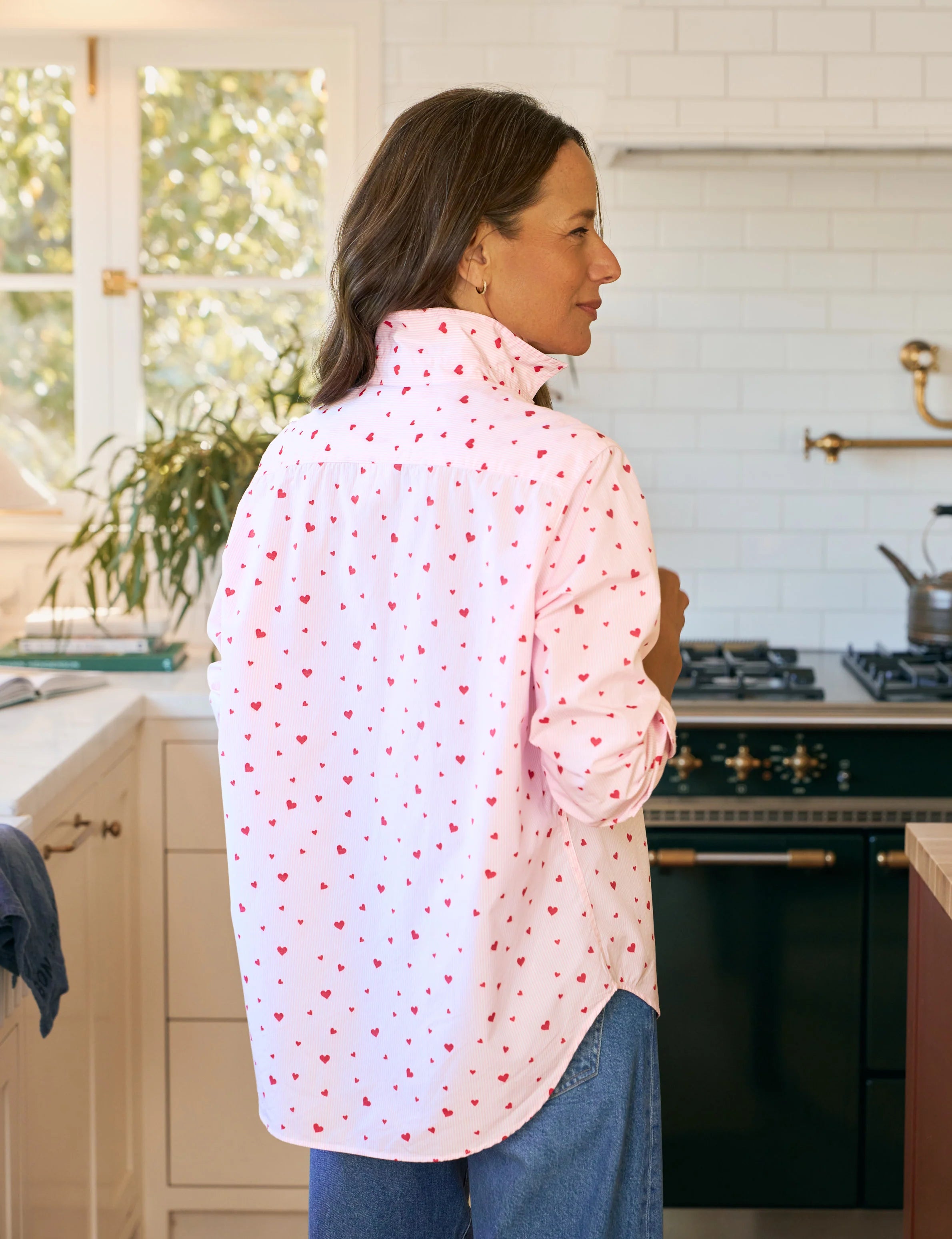 EILEEN Relaxed Button-Up Shirt-PSTH-Pink Stripe Hearts