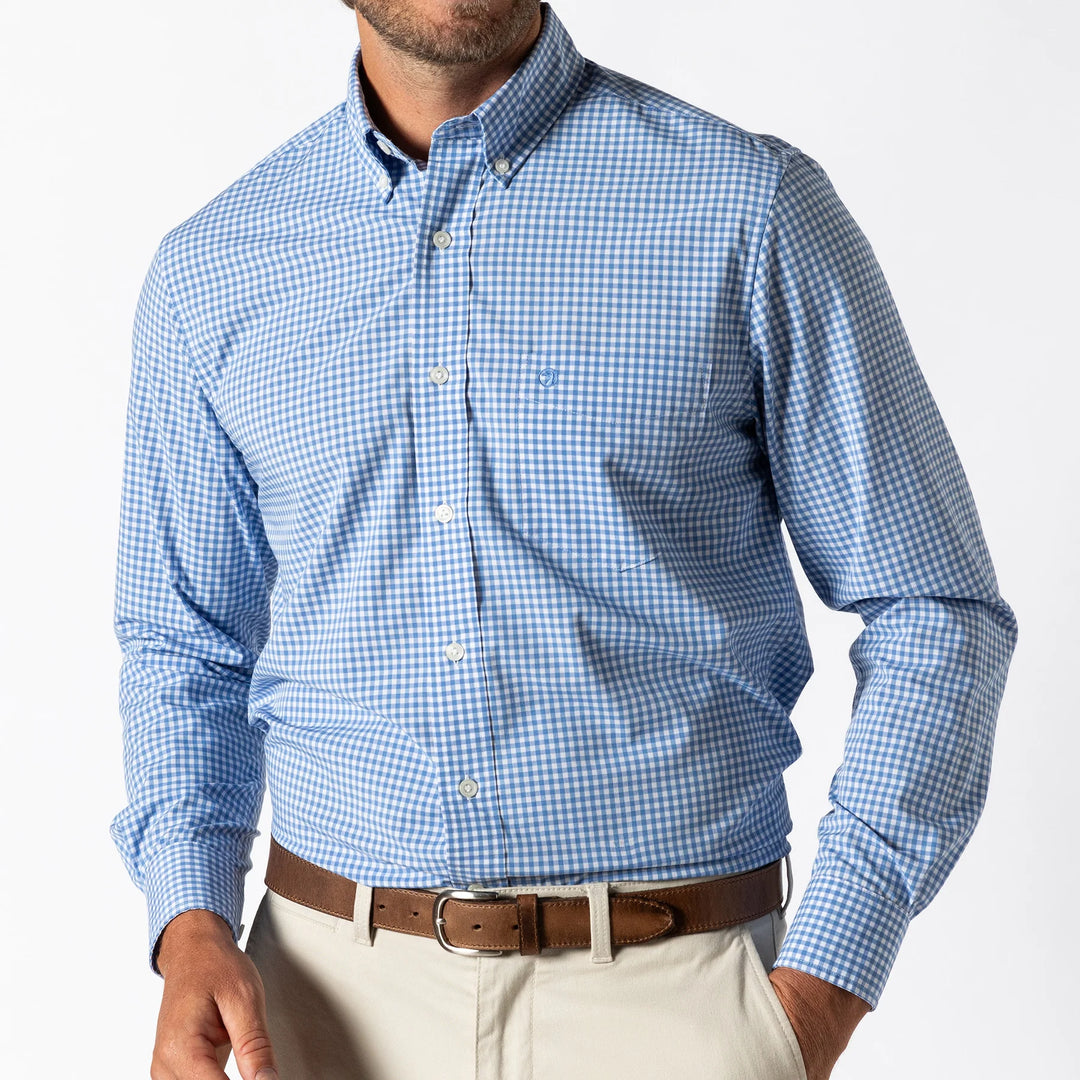 Perf. Poplin Sport Shirt Gingham - LAKE BLUE