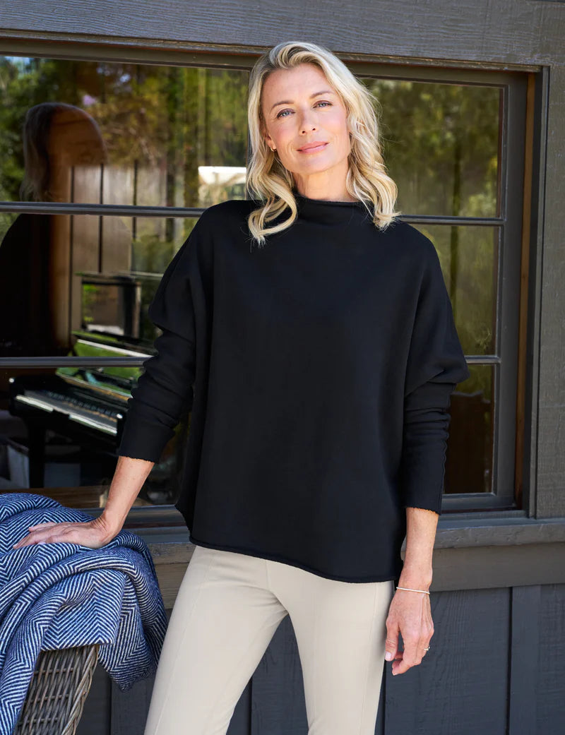 Effie Long-Sleeve Funnel Neck Capelet - Black