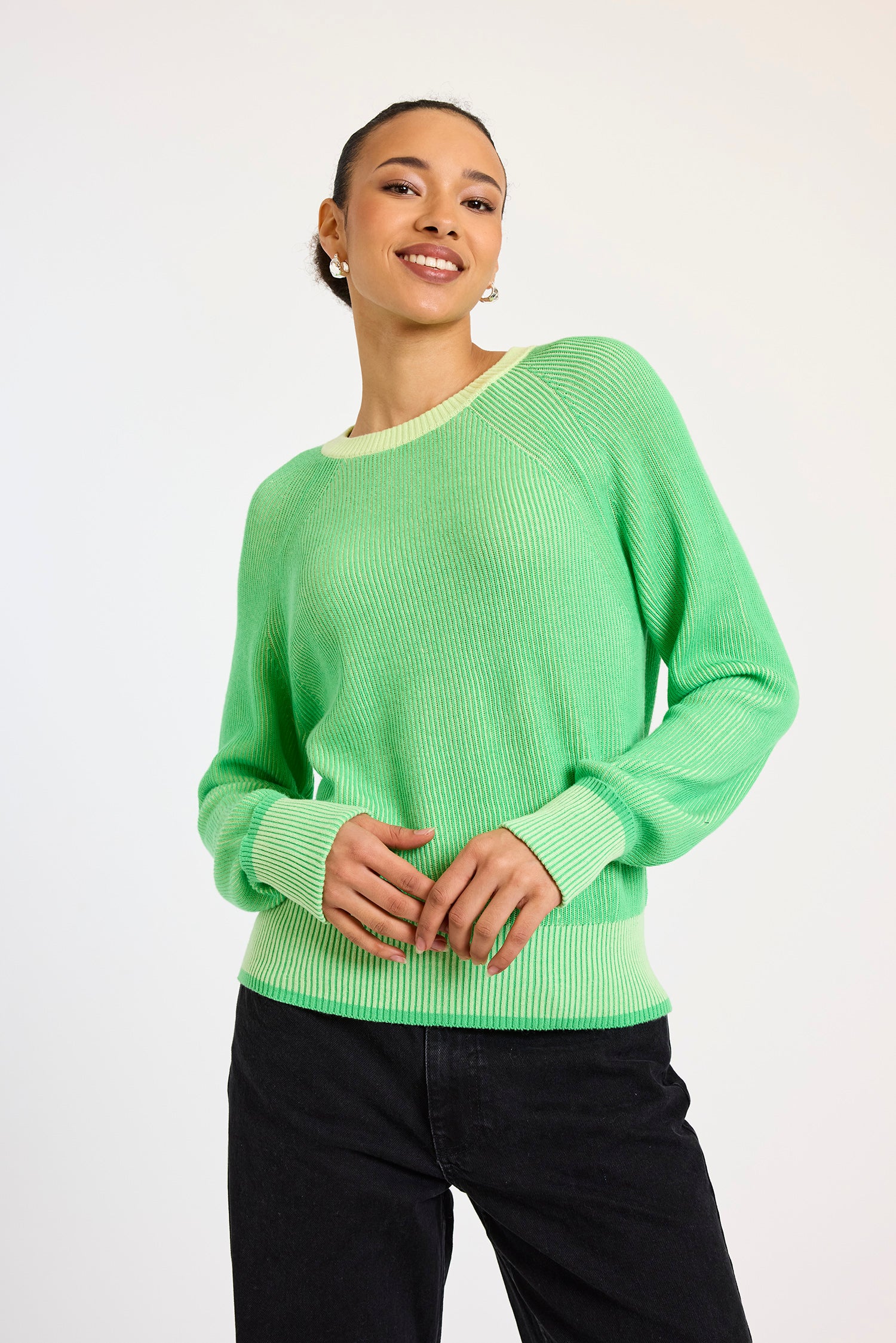 Isla Plaited Crew Sweater - Pastel Green