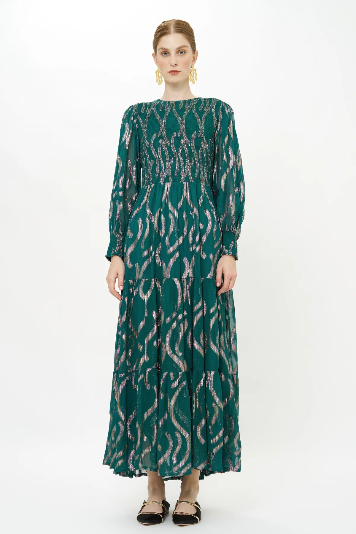 Smocked Top Maxi Dress in Borealis Jade