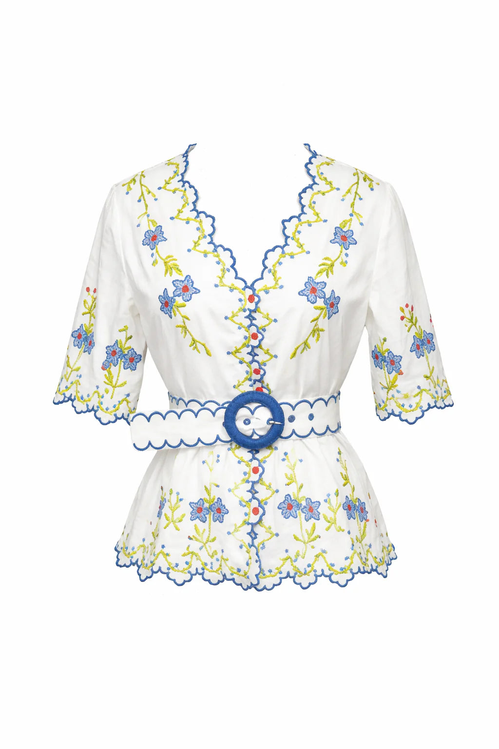 Blue Poppy Crosstich Button Down Top
