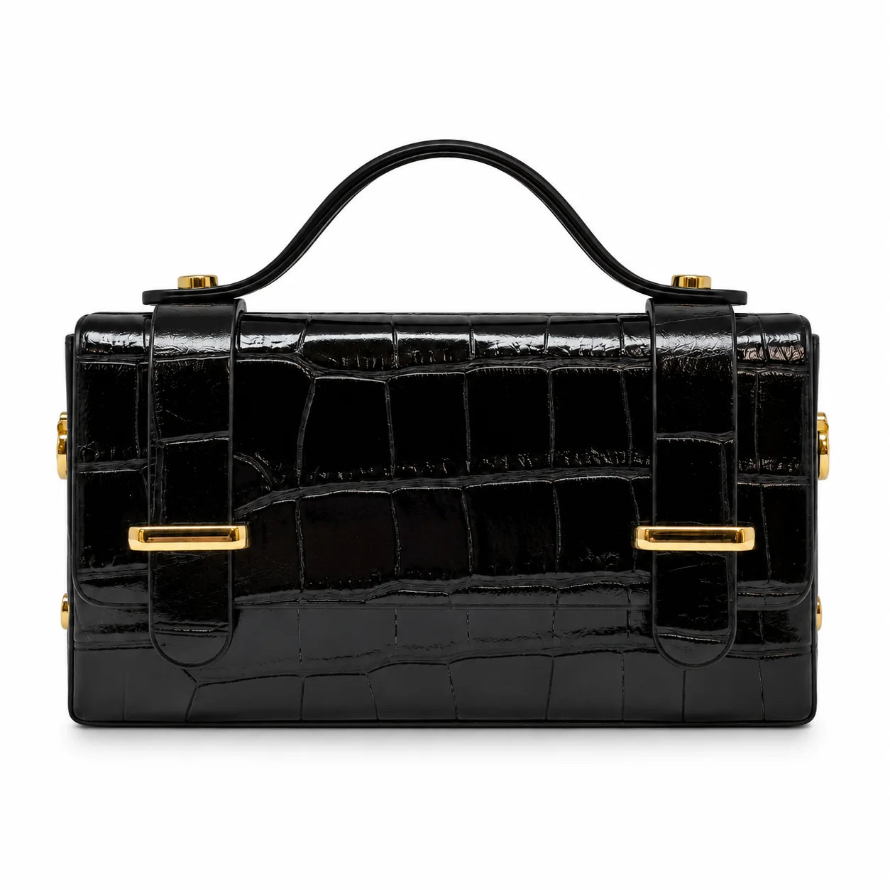Leather Handbag with Crocco - Black