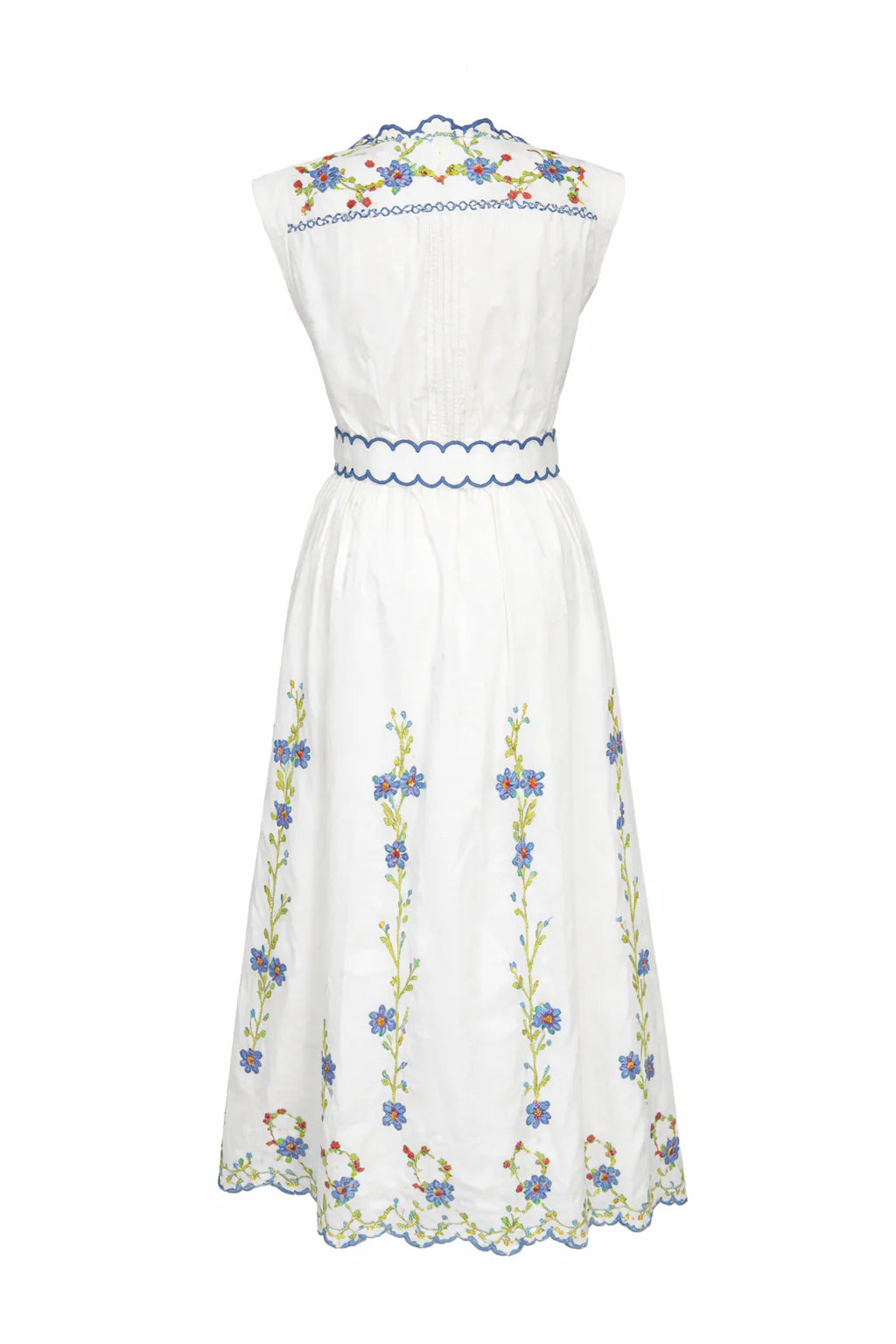 Blue Poppy Crosstich Midi Dress