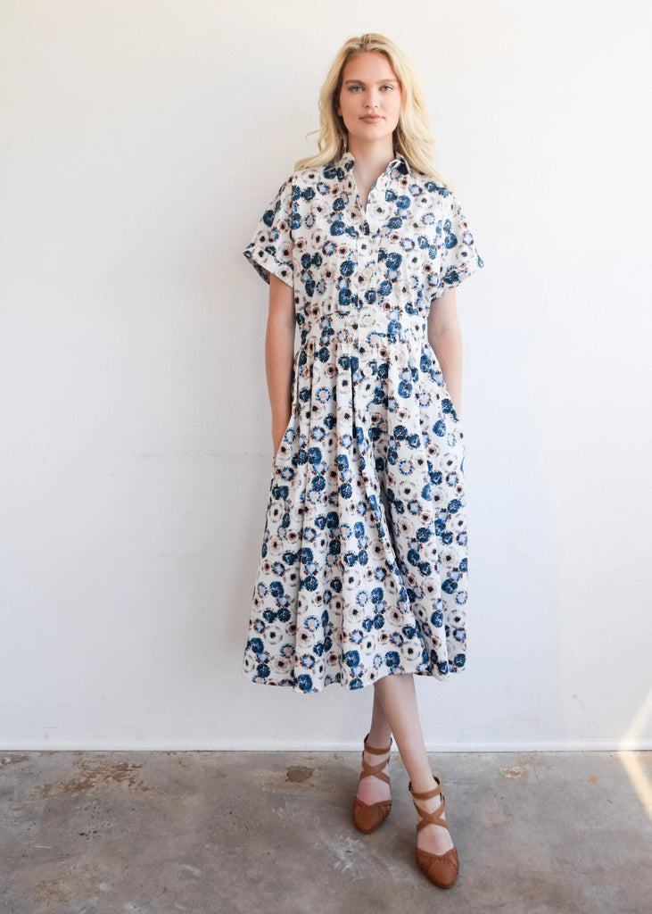 Button Down Dress in Watercolor Circles