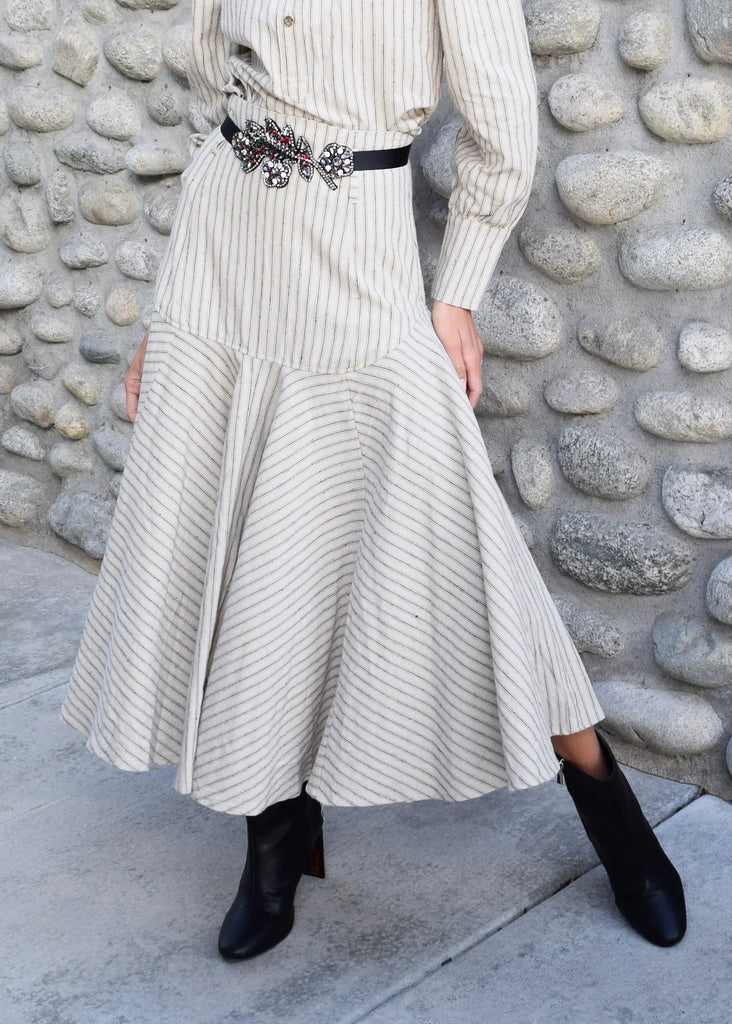 Prairie Midi Skirt in Embellished Ticking
