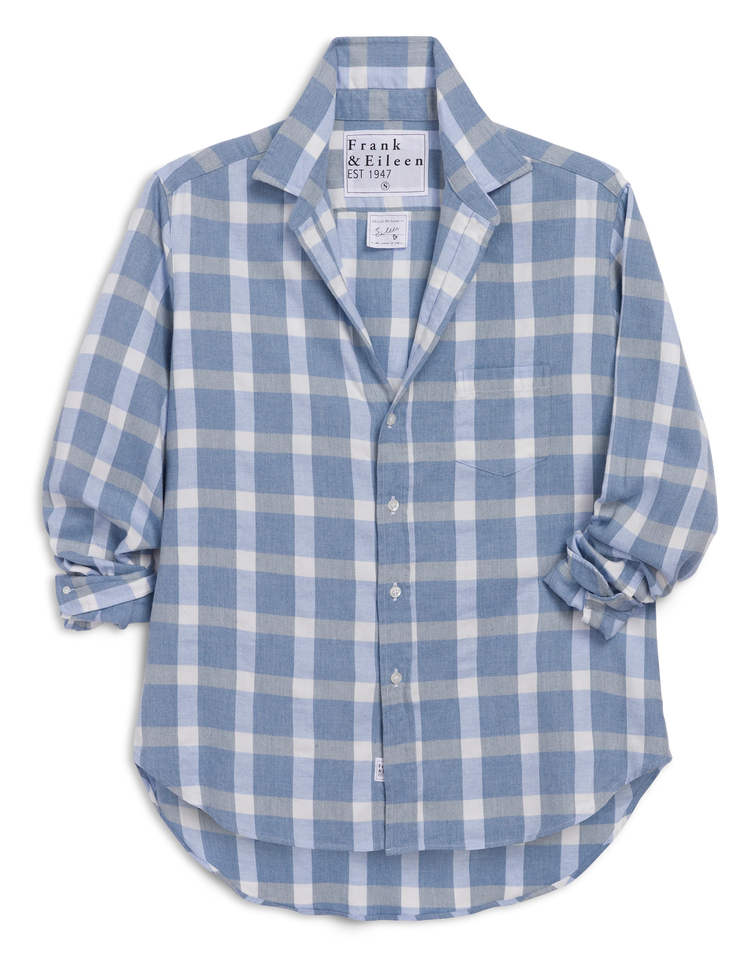 Eileen Relaxed Button-Up Shirt-Large Blue White Check