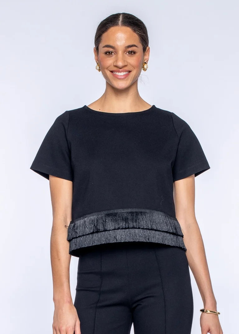 Tess Tee - Solid Black W/Fringe