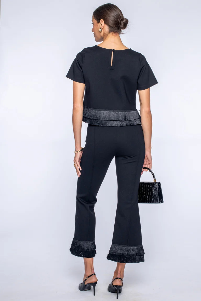 Tess Tee - Solid Black W/Fringe