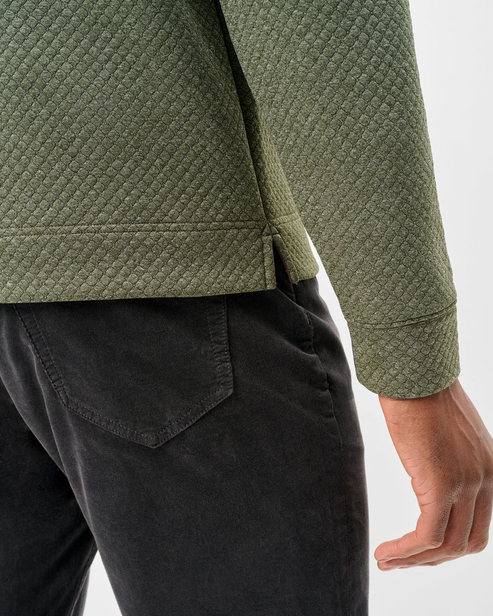 Rockwells Diamond-Quilted Henley Pullover-Forest
