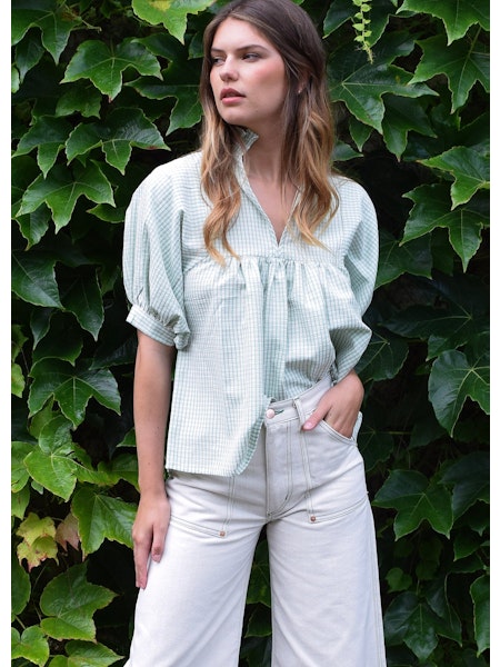 High Neck Top Green Plaid