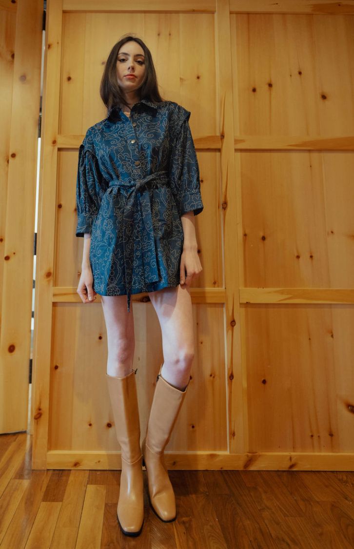 Denim Dress Metal Studs - Metallic Dots