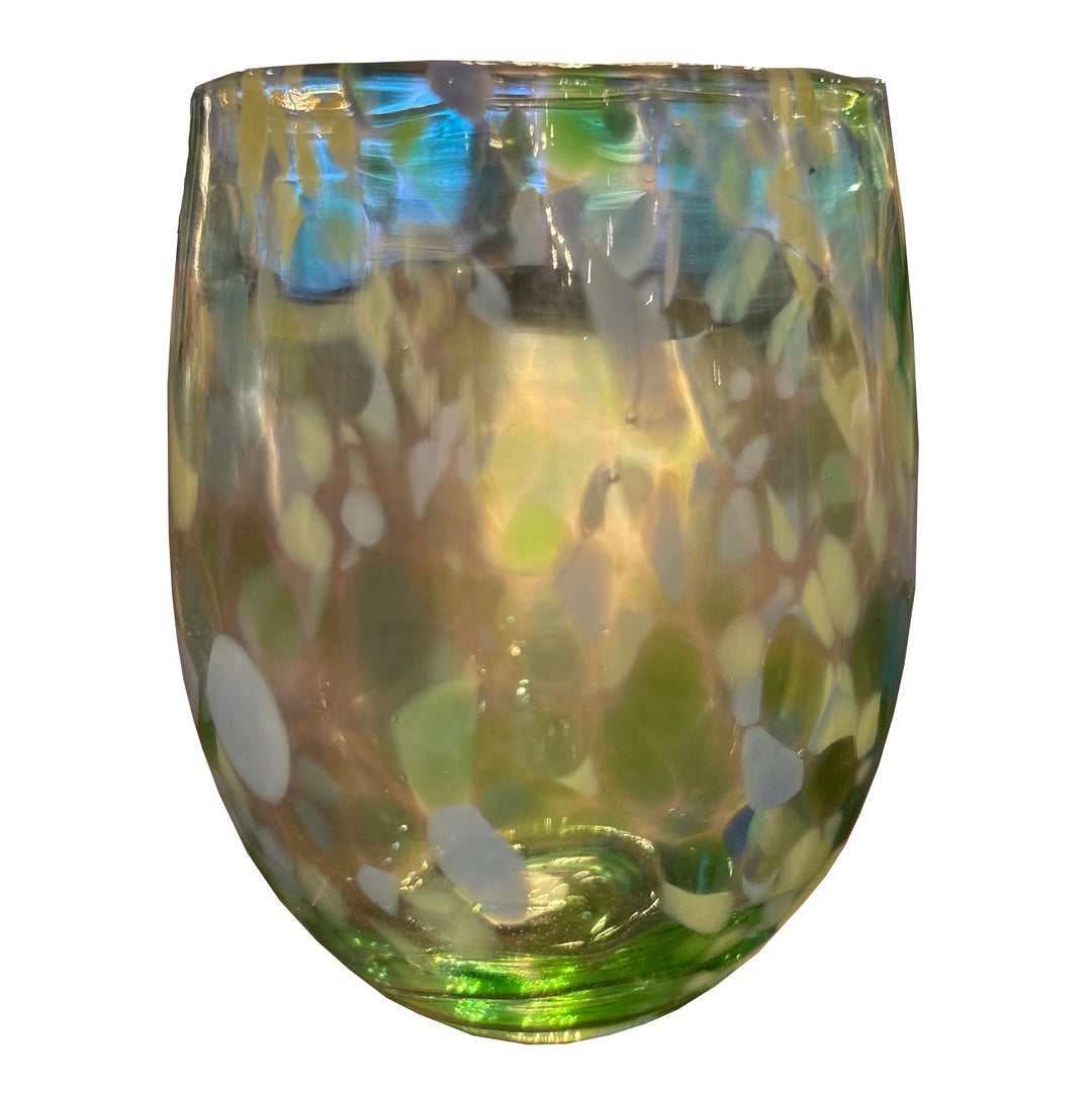 BMH - Blue/Green Confetti Stemless Wine Glass (8)