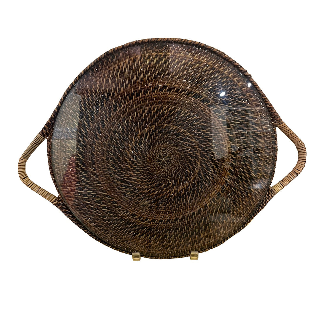 BMH - Wicker & Glass Round Tray
