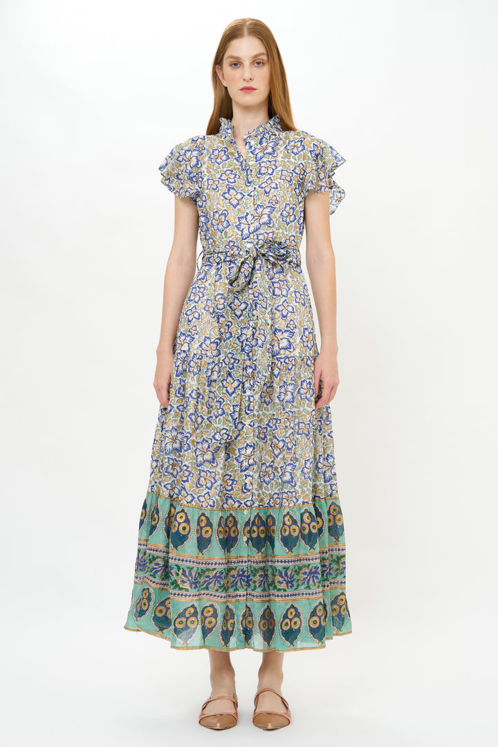 Ruffle Collar Button Maxi Dress - Ivy Cobalt