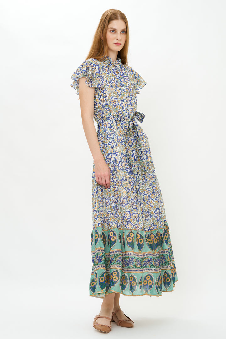 Ruffle Collar Button Maxi Dress - Ivy Cobalt