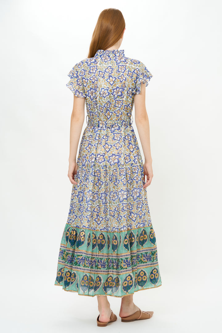 Ruffle Collar Button Maxi Dress - Ivy Cobalt