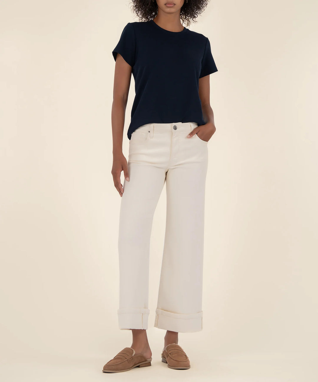 Meg High Rise Wide Legs Roll Up - Candle