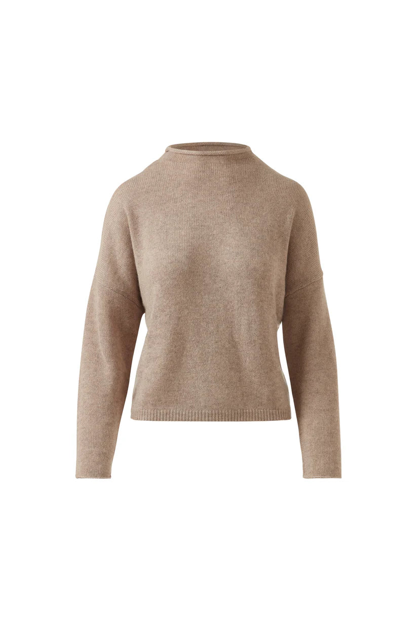 SLOUCHY ROLL TRIM PULLOVER-TAUPE