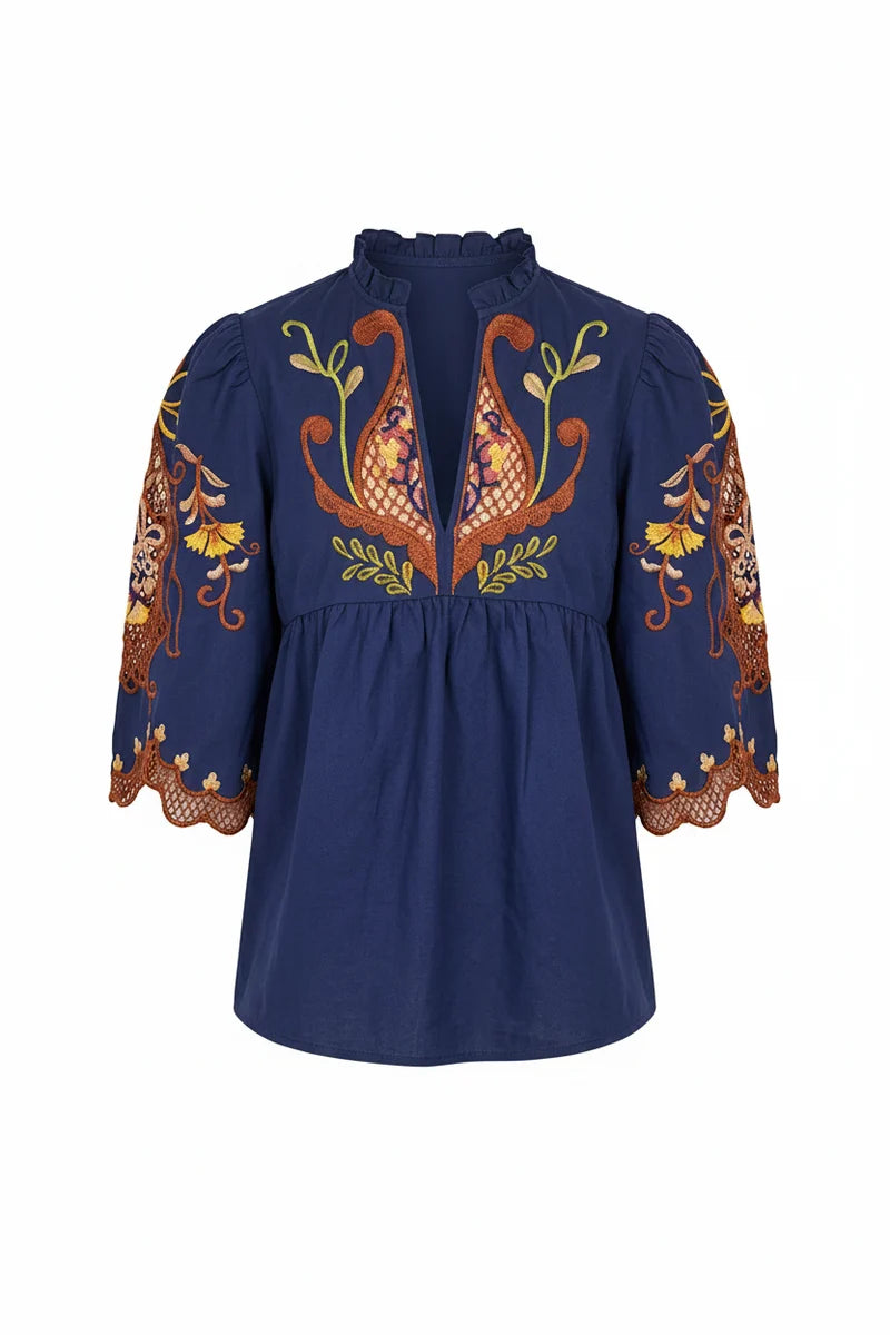 Lyon High Neck Top - Celeste