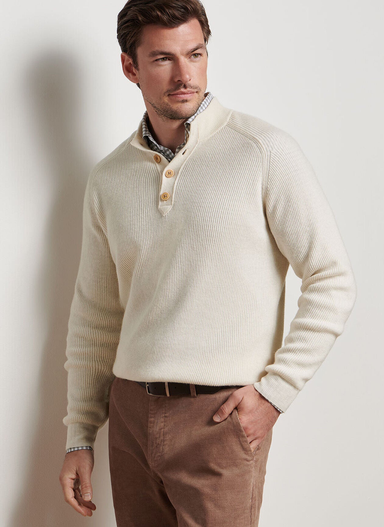 Brant Button Mock Sweater-Winter Ivory