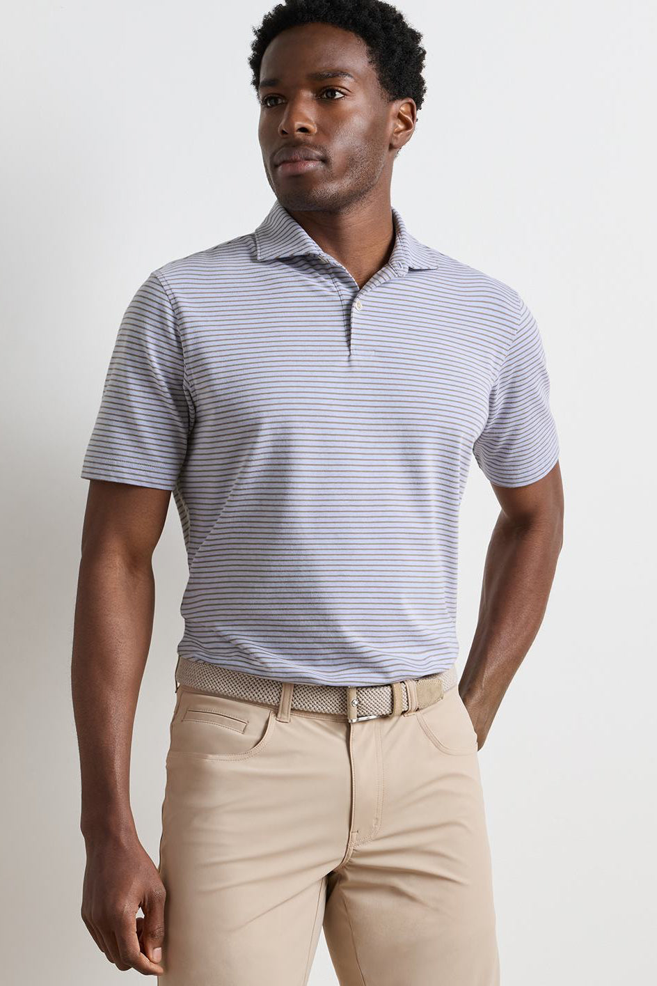 Albatross Cotton-Blend Polo-MF26XK56E-Windy Blue/Light Mocha