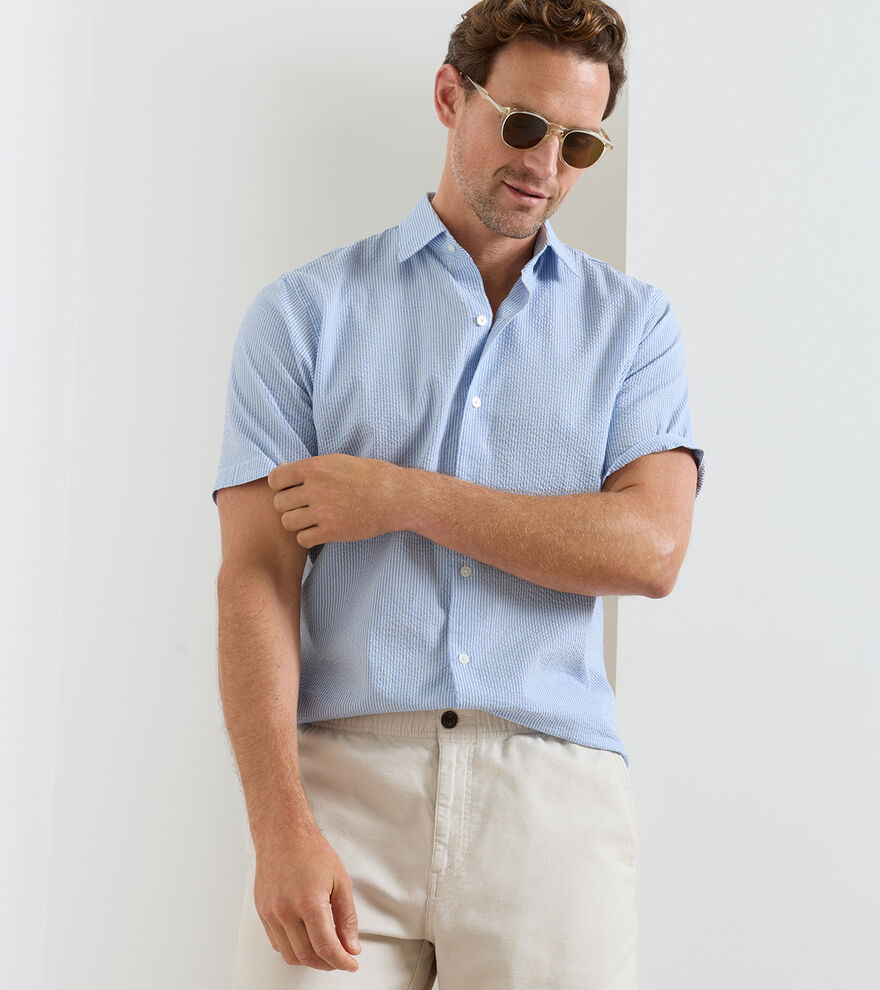 Coastal Stripe Cotton Lyocell Sport Shirt-Bluebird