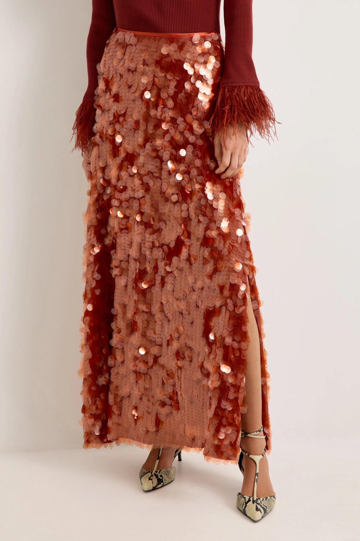 Odessa Skirt - Rust Red Sequin Maxi Skirt