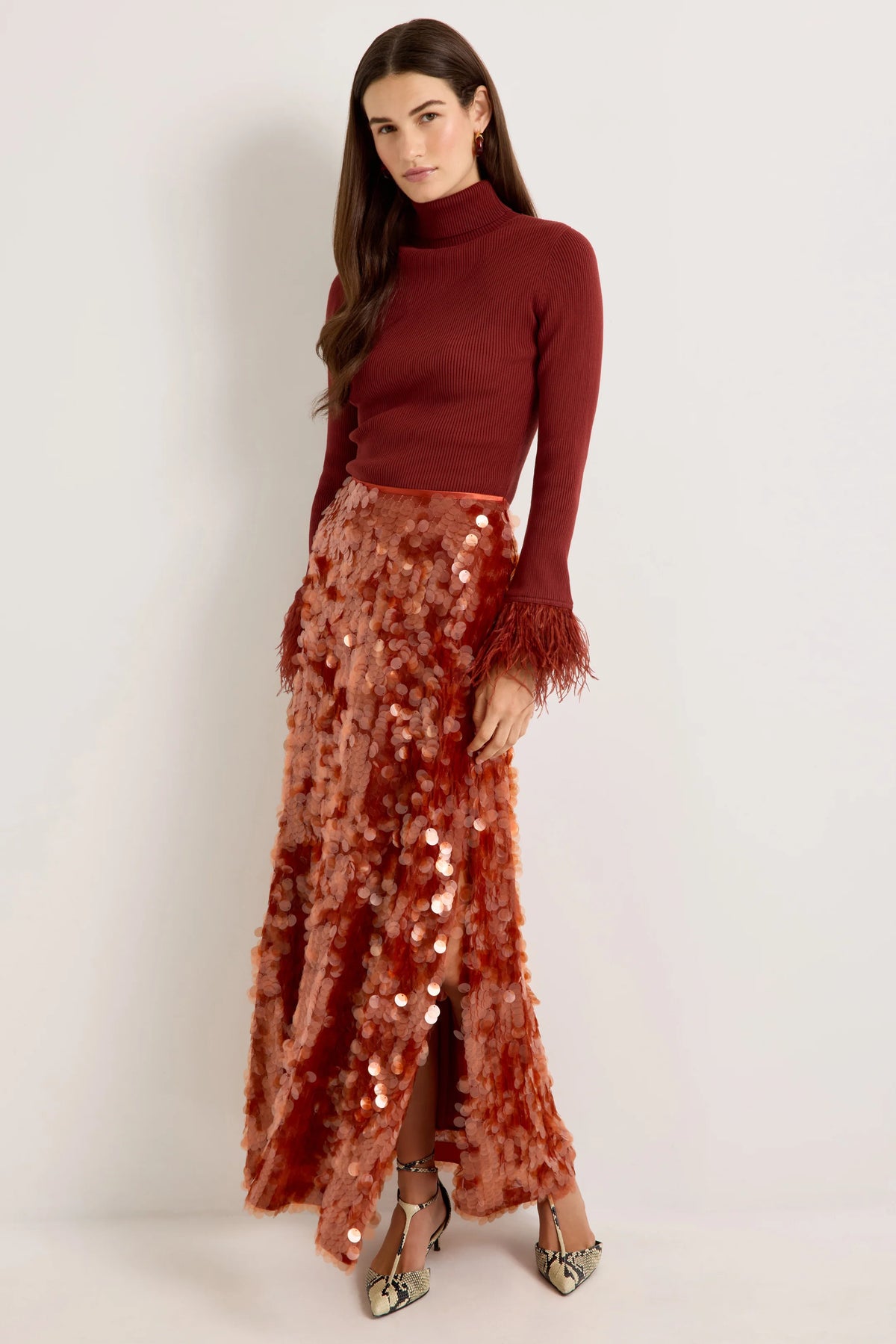Odessa Skirt - Rust Red Sequin Maxi Skirt
