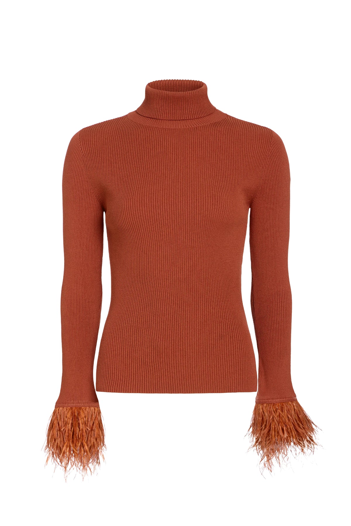 Tucker Top - Rust Red Feathered Cuff Turtleneck