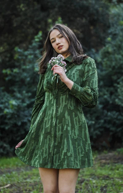Grenadine Short Dress - Moss